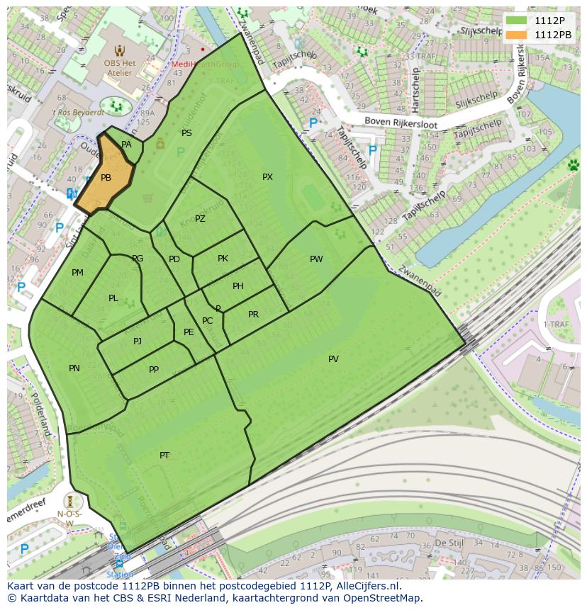 Afbeelding van het postcodegebied 1112 PB op de kaart.