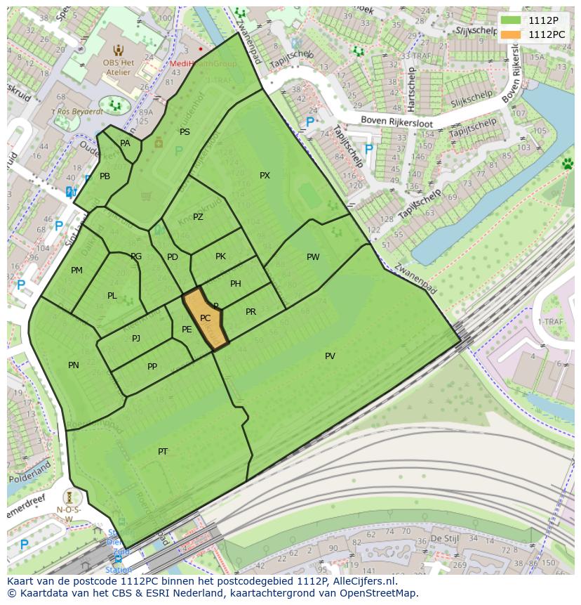 Afbeelding van het postcodegebied 1112 PC op de kaart.