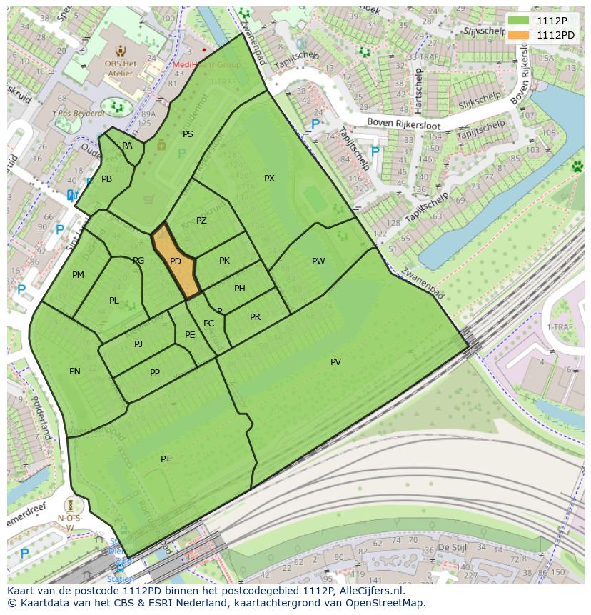 Afbeelding van het postcodegebied 1112 PD op de kaart.