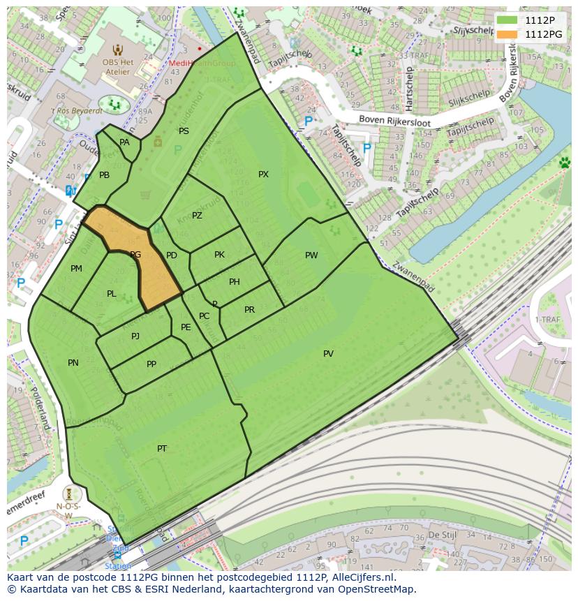 Afbeelding van het postcodegebied 1112 PG op de kaart.
