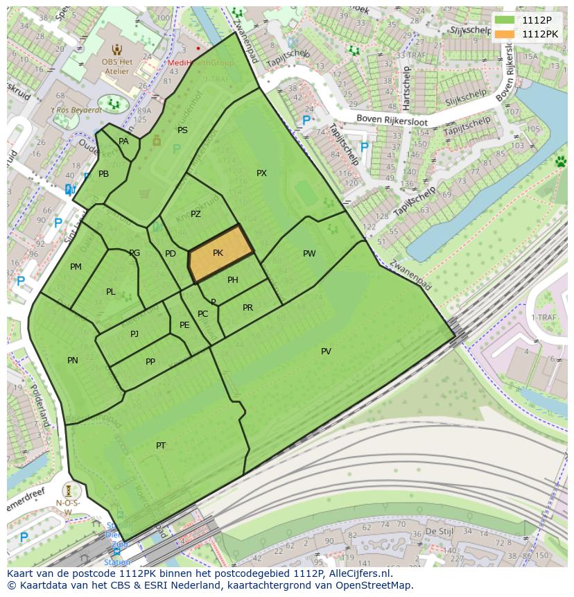 Afbeelding van het postcodegebied 1112 PK op de kaart.
