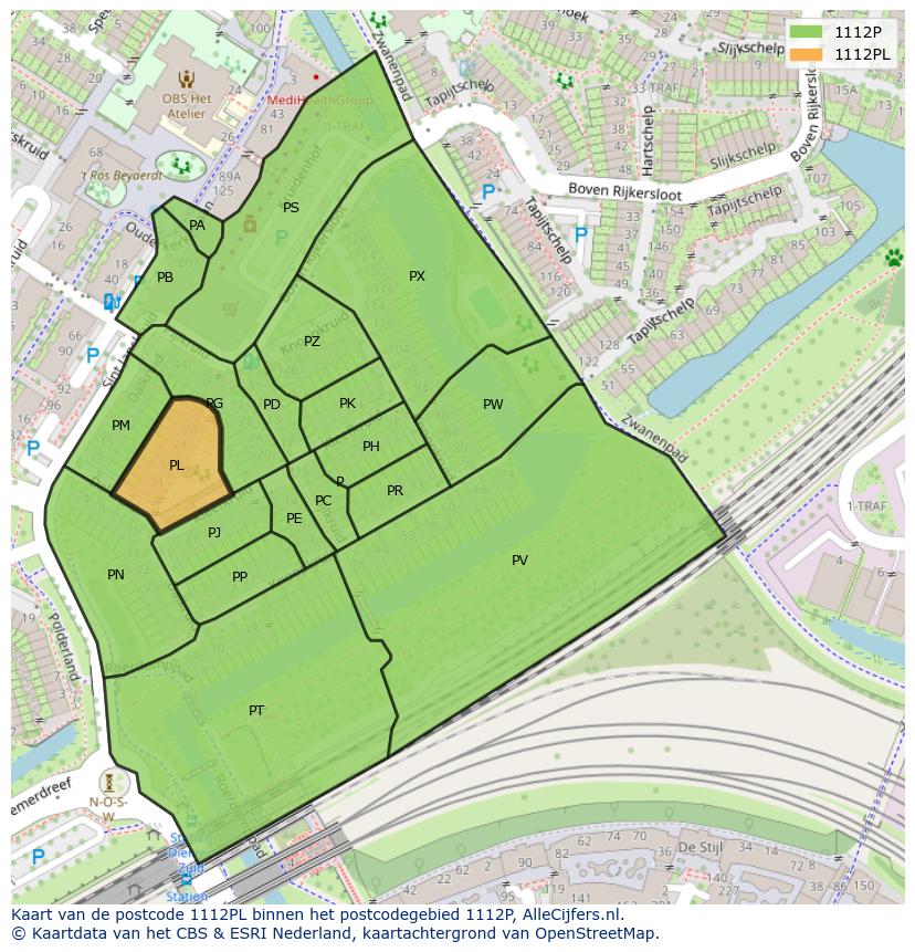 Afbeelding van het postcodegebied 1112 PL op de kaart.