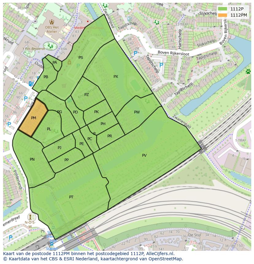 Afbeelding van het postcodegebied 1112 PM op de kaart.