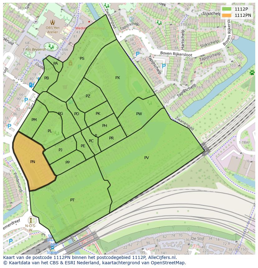 Afbeelding van het postcodegebied 1112 PN op de kaart.