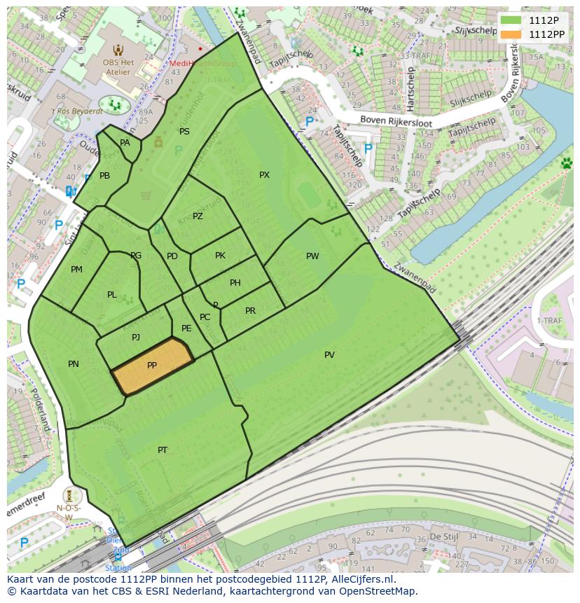 Afbeelding van het postcodegebied 1112 PP op de kaart.