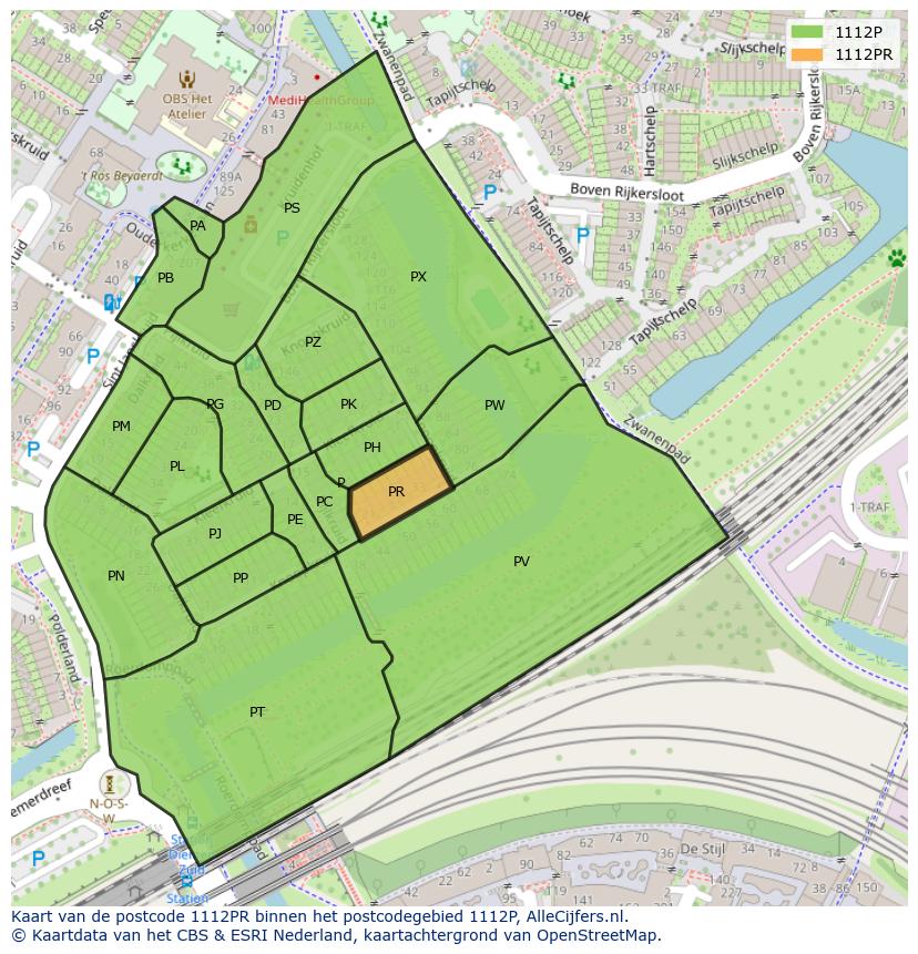 Afbeelding van het postcodegebied 1112 PR op de kaart.