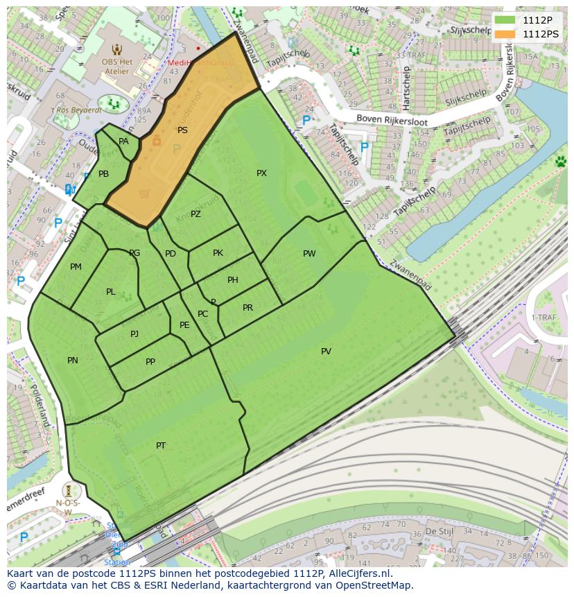 Afbeelding van het postcodegebied 1112 PS op de kaart.