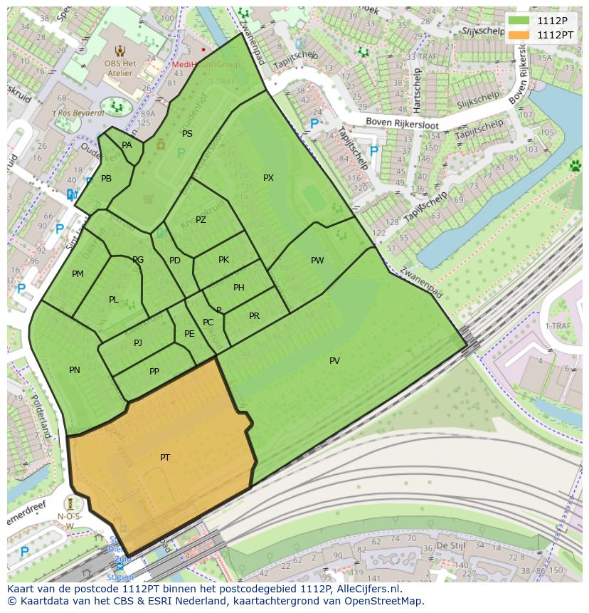 Afbeelding van het postcodegebied 1112 PT op de kaart.