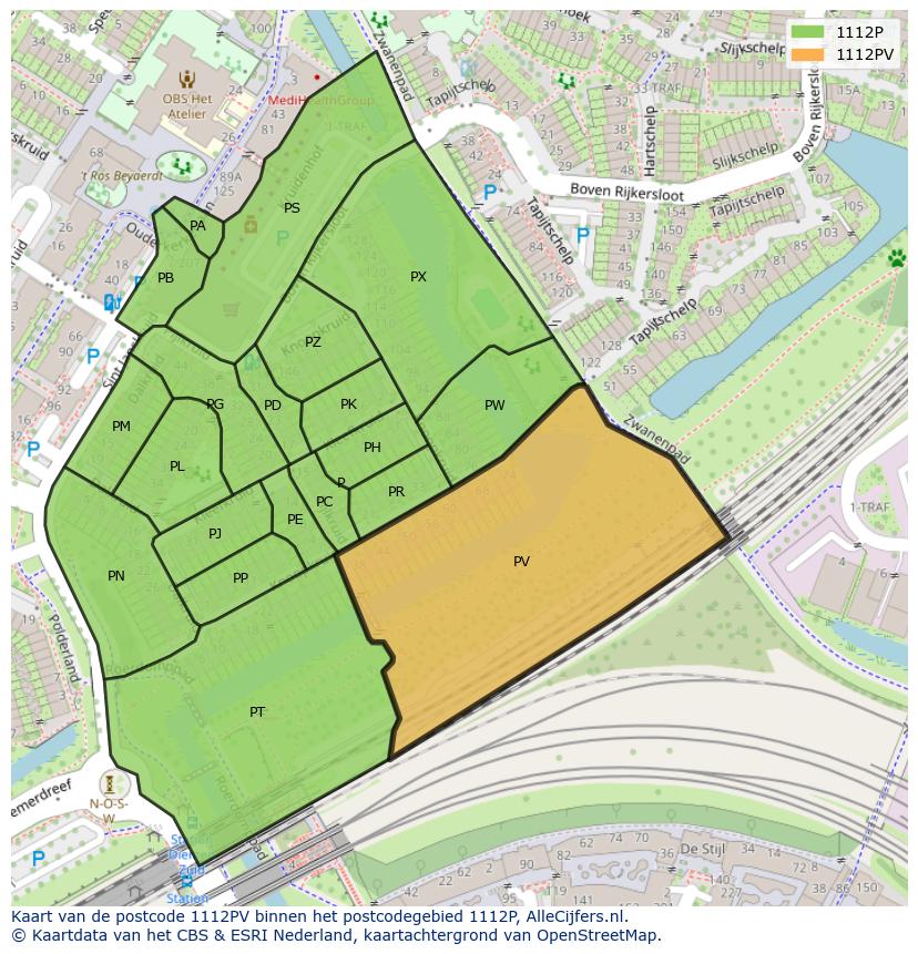 Afbeelding van het postcodegebied 1112 PV op de kaart.