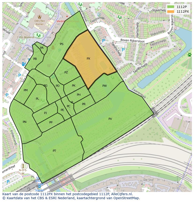 Afbeelding van het postcodegebied 1112 PX op de kaart.