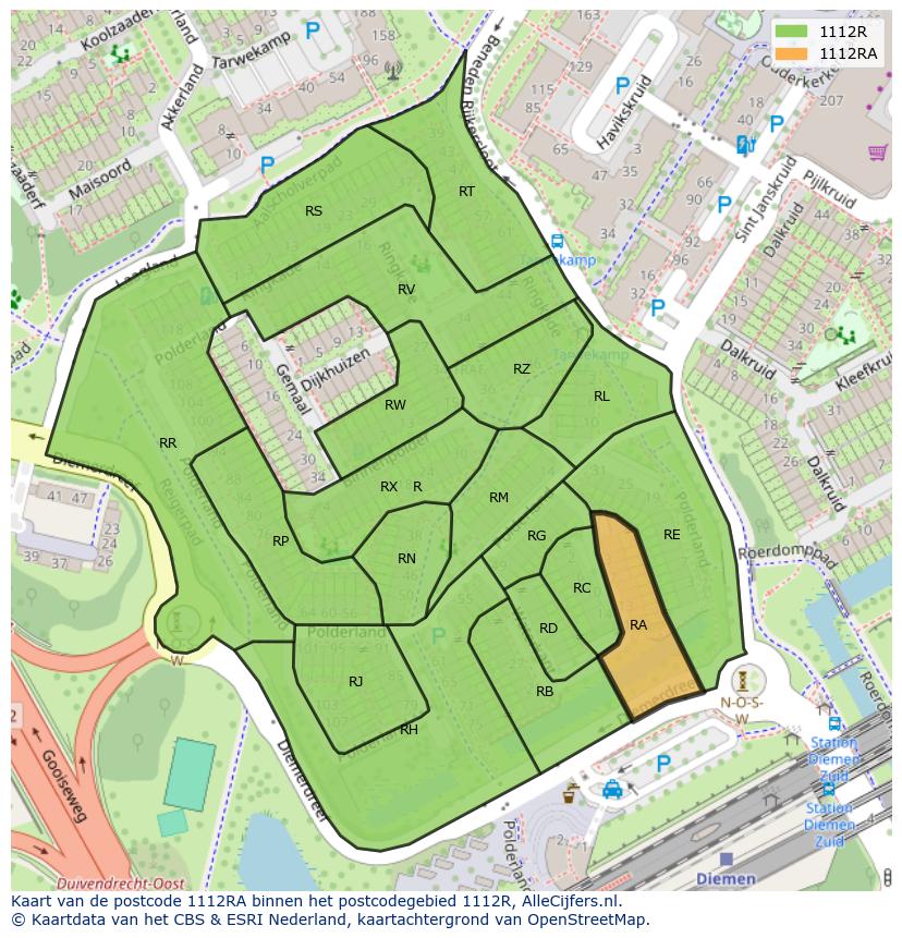 Afbeelding van het postcodegebied 1112 RA op de kaart.