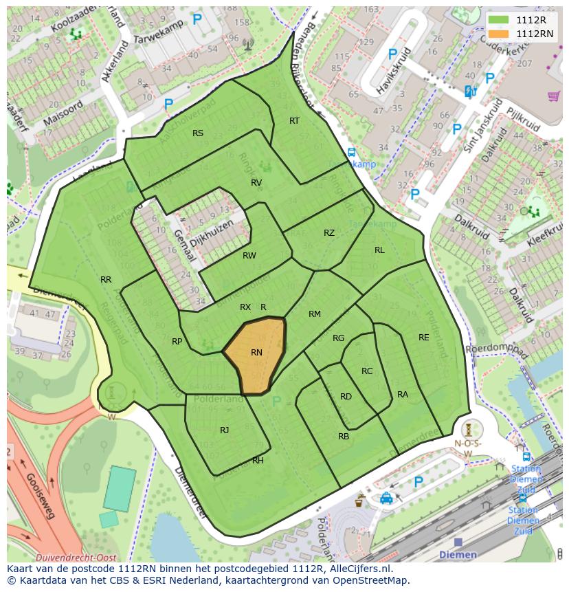 Afbeelding van het postcodegebied 1112 RN op de kaart.