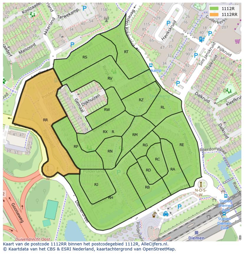 Afbeelding van het postcodegebied 1112 RR op de kaart.