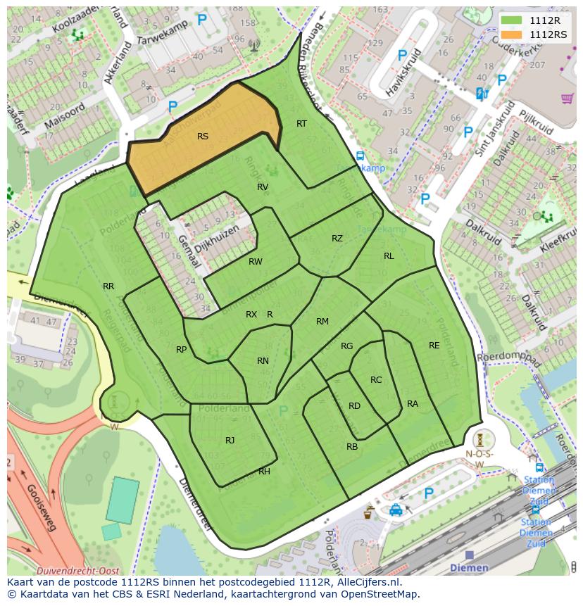 Afbeelding van het postcodegebied 1112 RS op de kaart.