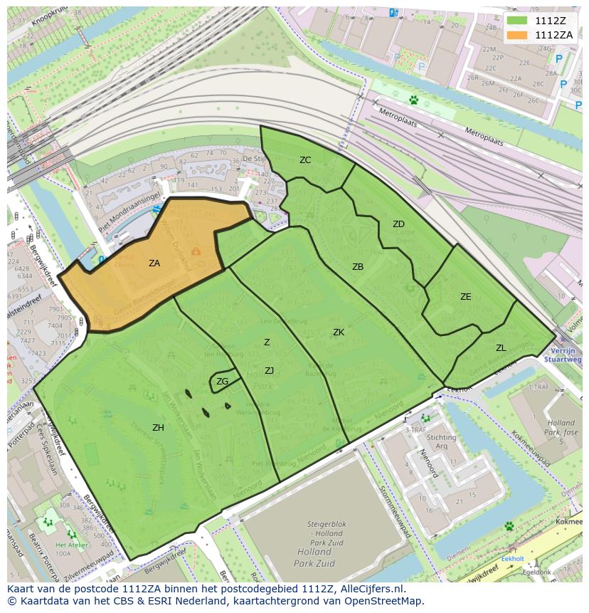 Afbeelding van het postcodegebied 1112 ZA op de kaart.