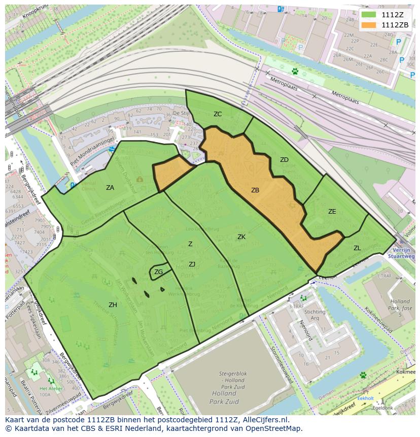 Afbeelding van het postcodegebied 1112 ZB op de kaart.