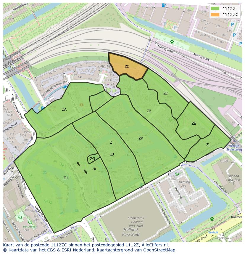 Afbeelding van het postcodegebied 1112 ZC op de kaart.