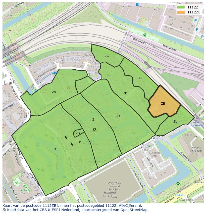 Afbeelding van het postcodegebied 1112 ZE op de kaart.