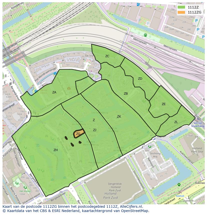 Afbeelding van het postcodegebied 1112 ZG op de kaart.