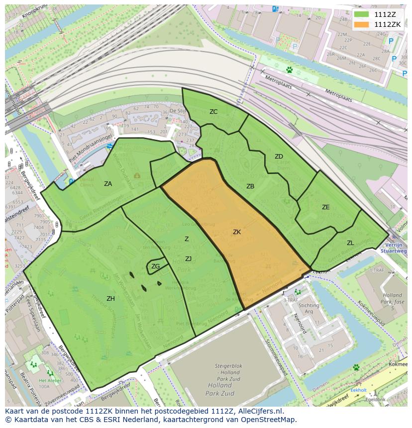 Afbeelding van het postcodegebied 1112 ZK op de kaart.