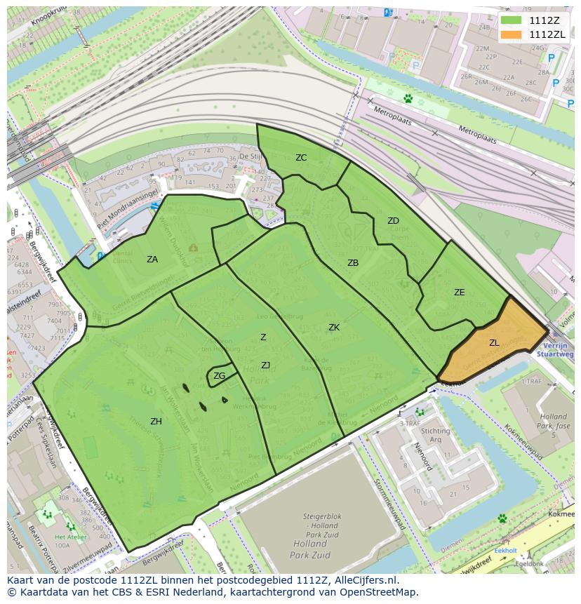 Afbeelding van het postcodegebied 1112 ZL op de kaart.