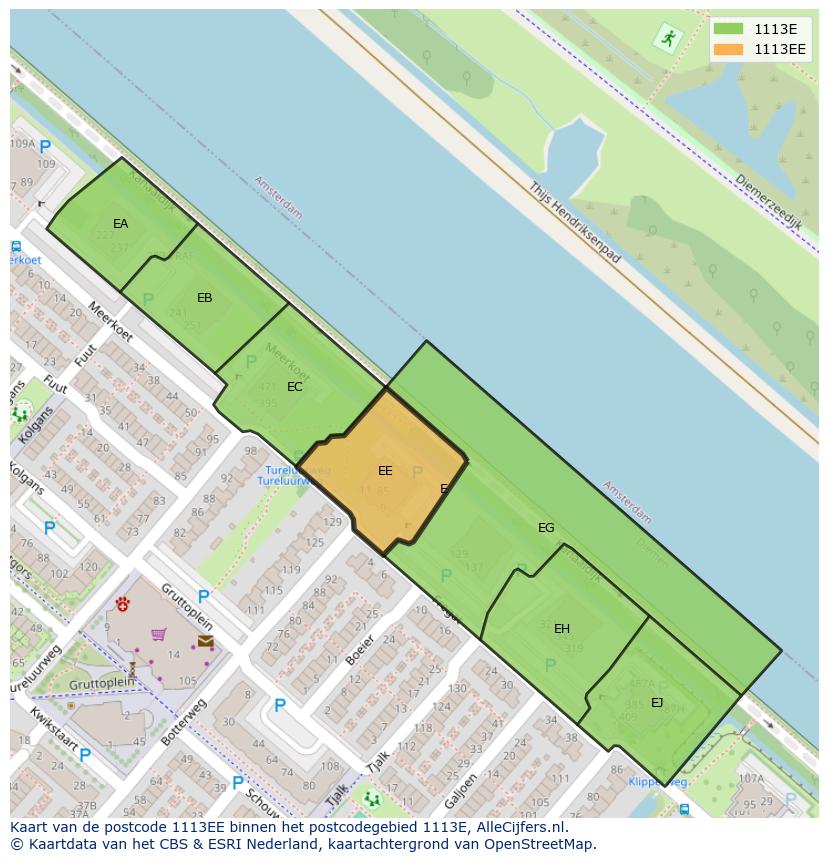 Afbeelding van het postcodegebied 1113 EE op de kaart.