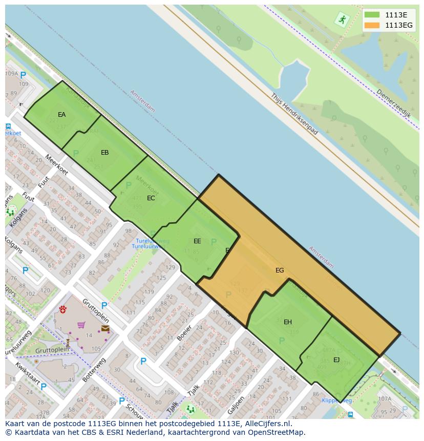 Afbeelding van het postcodegebied 1113 EG op de kaart.