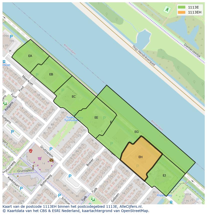 Afbeelding van het postcodegebied 1113 EH op de kaart.