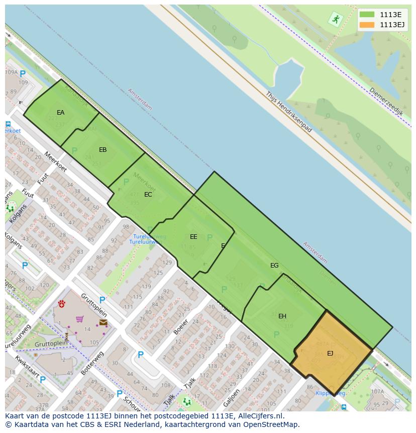 Afbeelding van het postcodegebied 1113 EJ op de kaart.