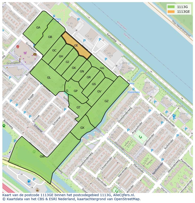 Afbeelding van het postcodegebied 1113 GE op de kaart.