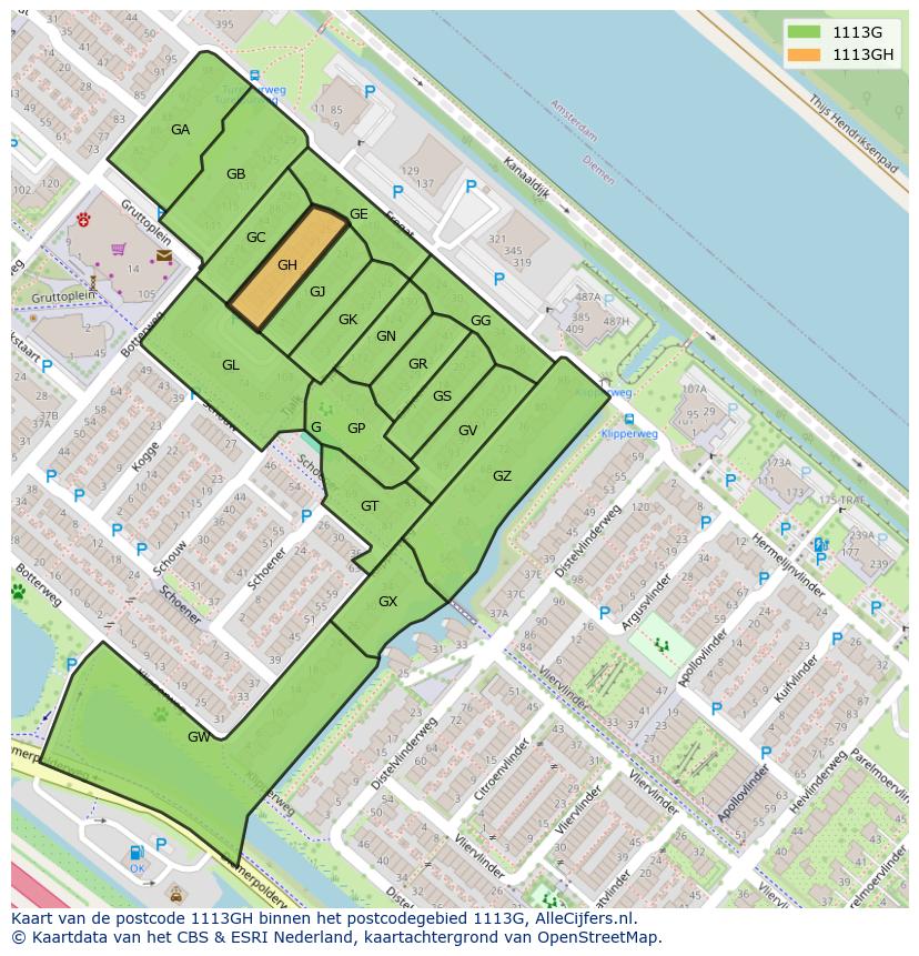 Afbeelding van het postcodegebied 1113 GH op de kaart.