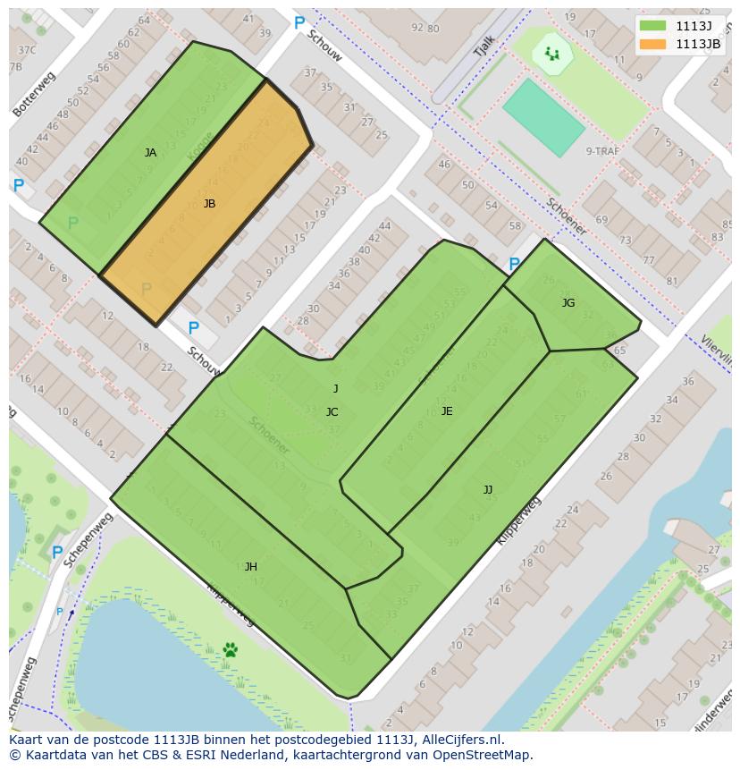 Afbeelding van het postcodegebied 1113 JB op de kaart.