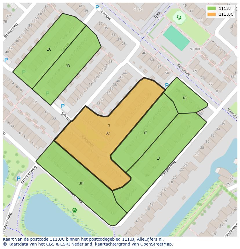 Afbeelding van het postcodegebied 1113 JC op de kaart.