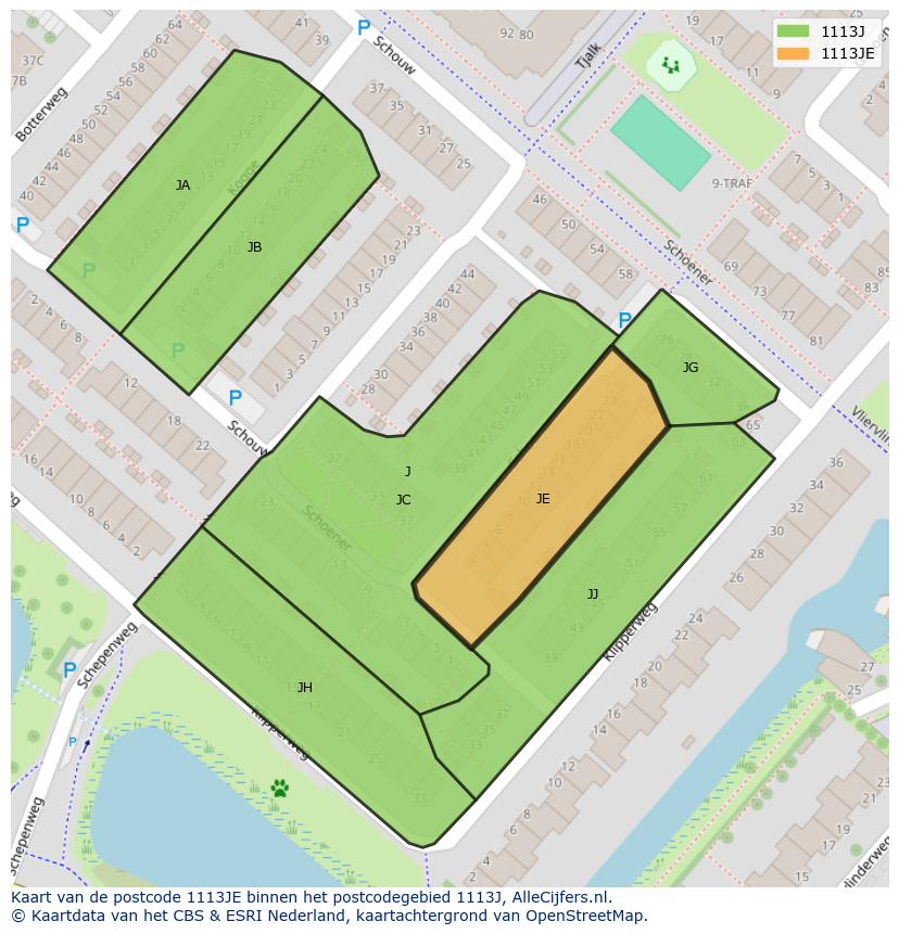 Afbeelding van het postcodegebied 1113 JE op de kaart.