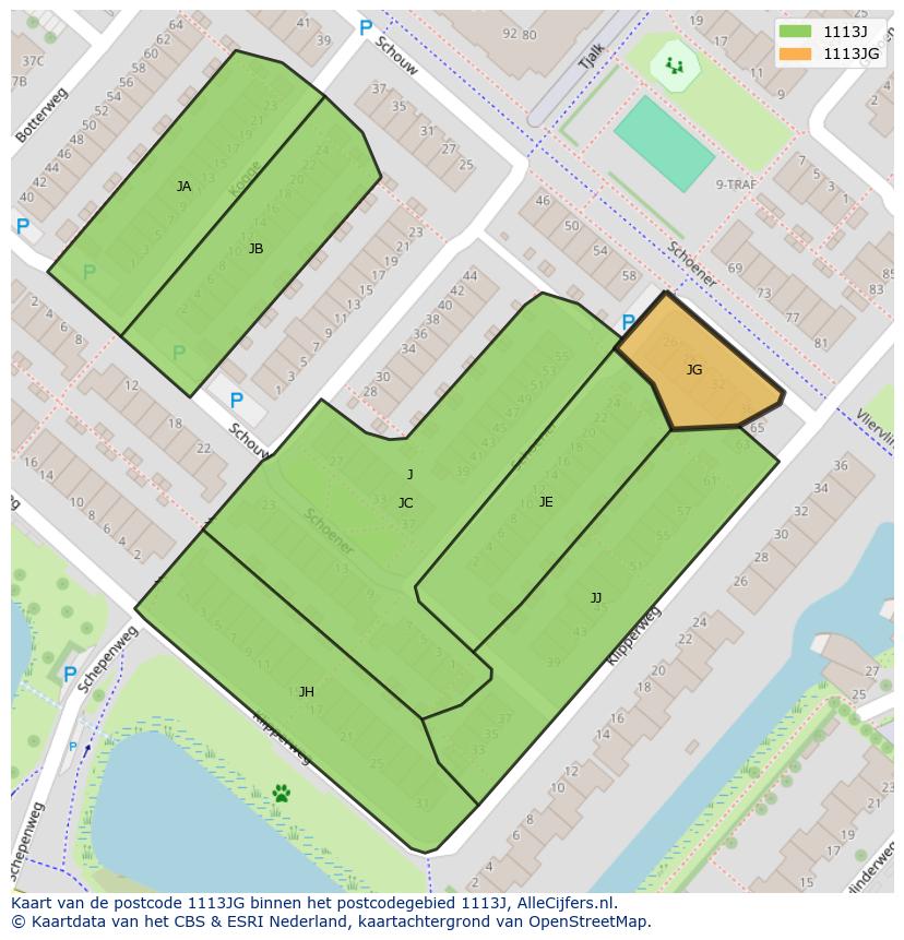 Afbeelding van het postcodegebied 1113 JG op de kaart.