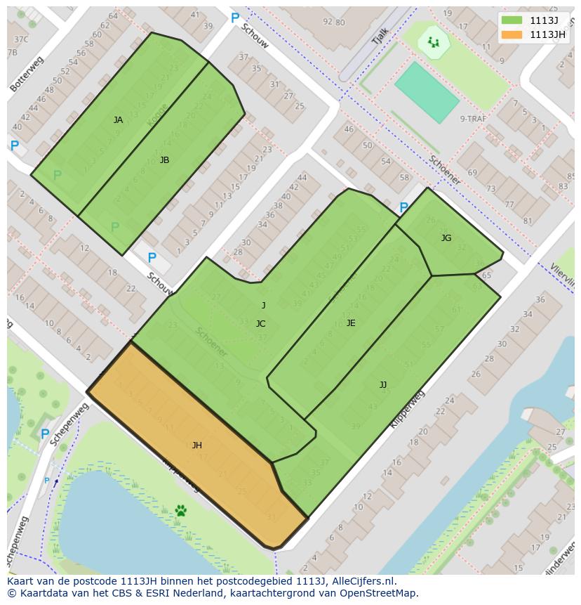 Afbeelding van het postcodegebied 1113 JH op de kaart.