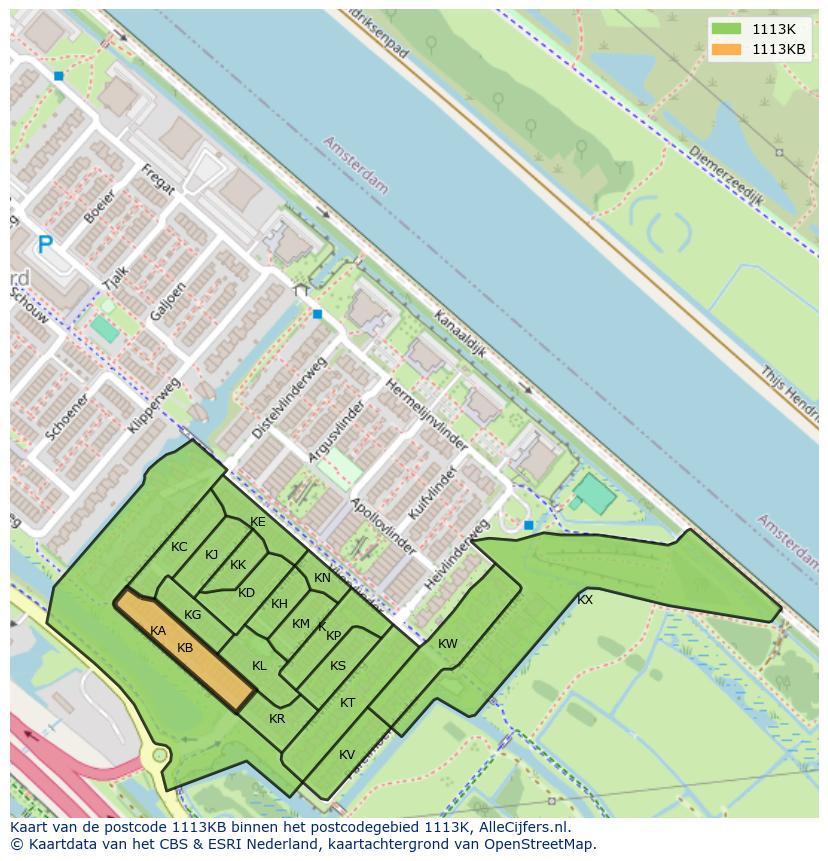 Afbeelding van het postcodegebied 1113 KB op de kaart.