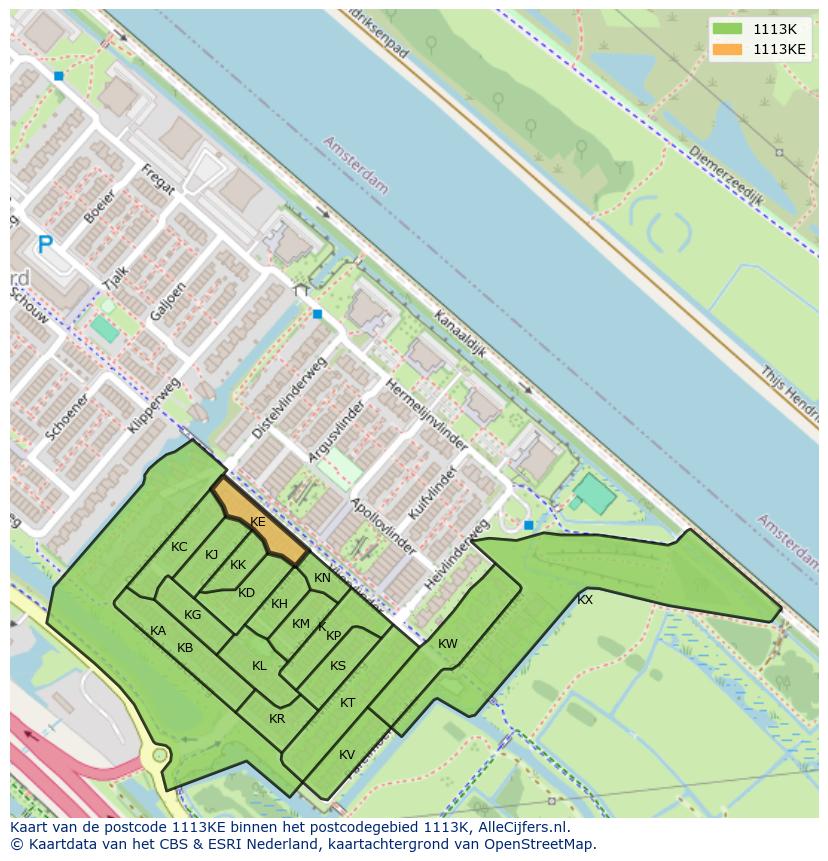 Afbeelding van het postcodegebied 1113 KE op de kaart.
