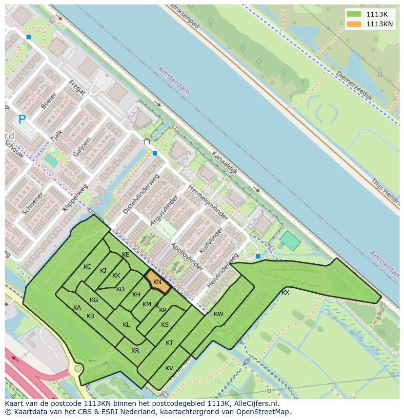 Afbeelding van het postcodegebied 1113 KN op de kaart.