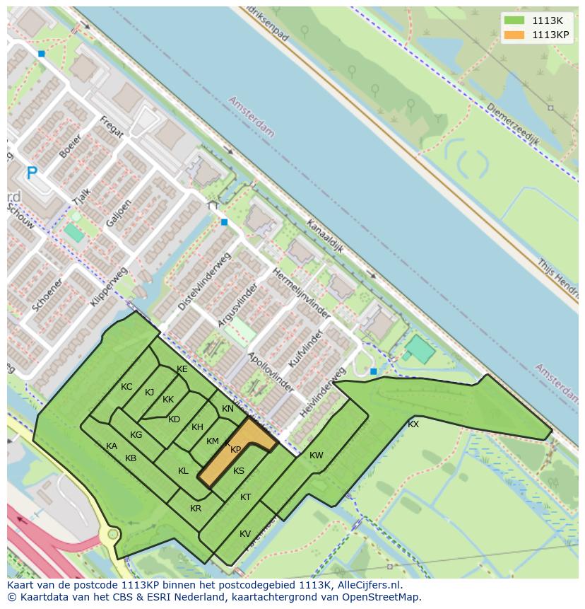 Afbeelding van het postcodegebied 1113 KP op de kaart.