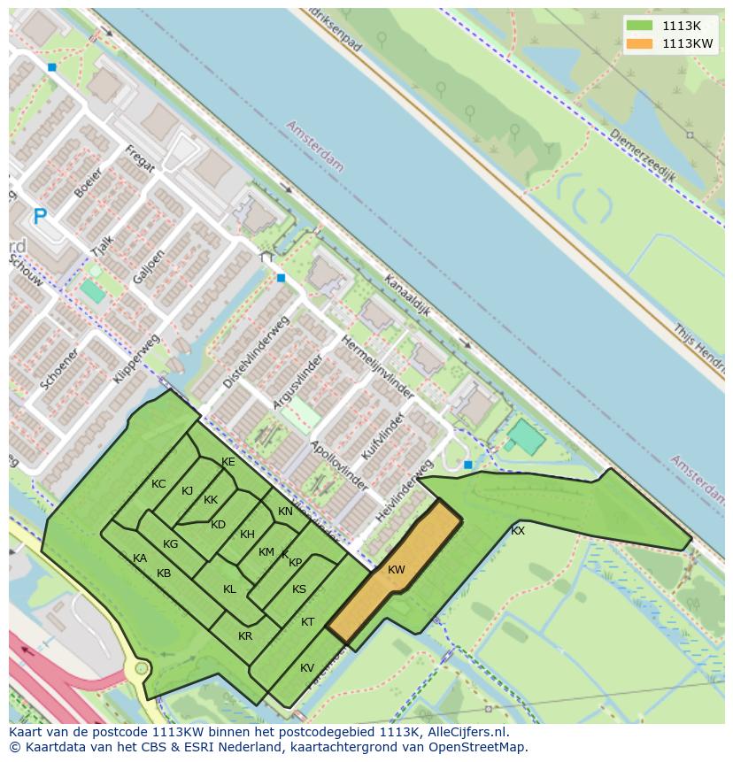Afbeelding van het postcodegebied 1113 KW op de kaart.