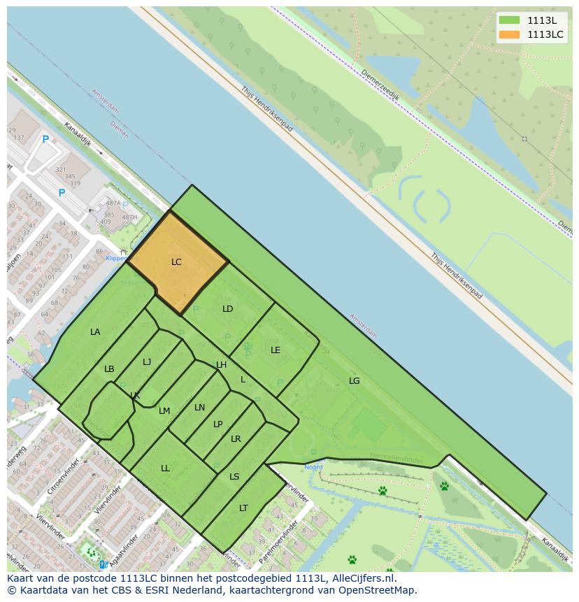 Afbeelding van het postcodegebied 1113 LC op de kaart.
