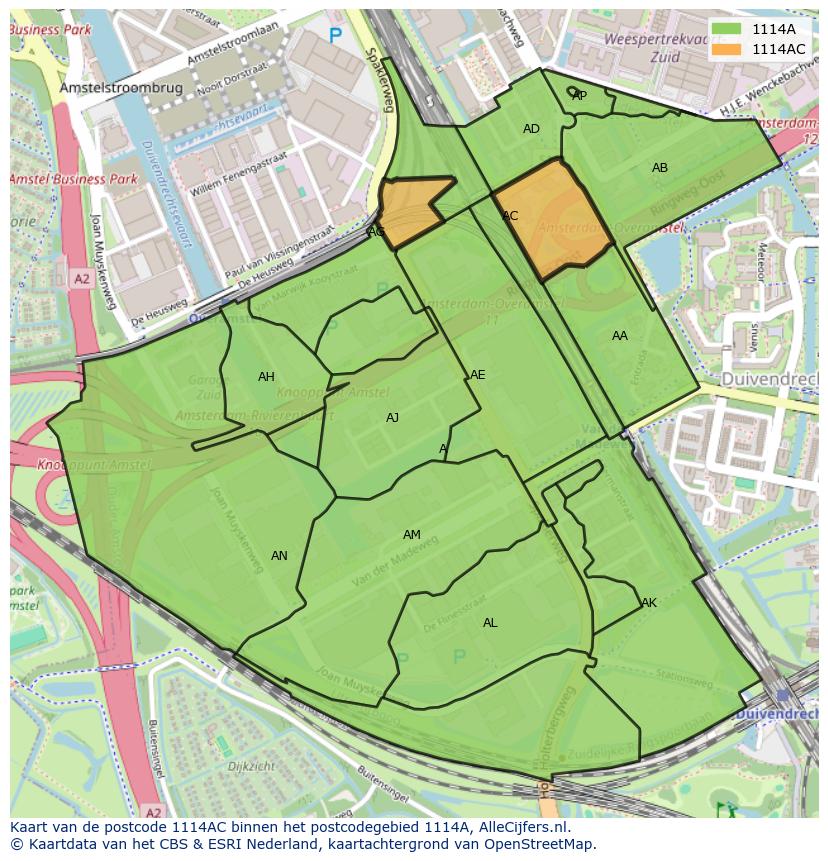 Afbeelding van het postcodegebied 1114 AC op de kaart.