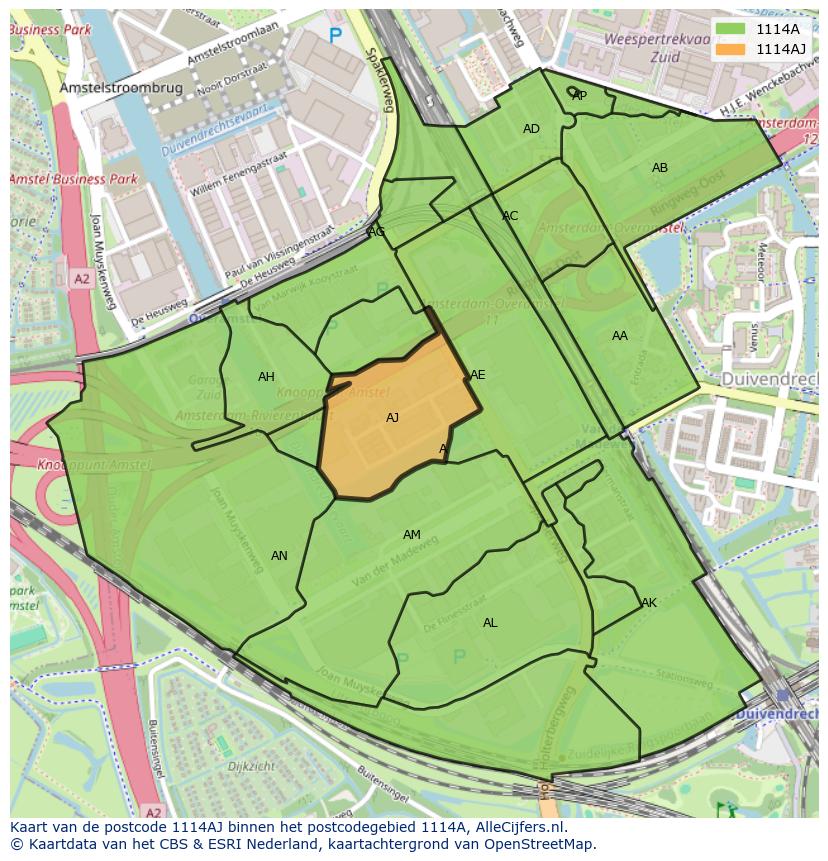 Afbeelding van het postcodegebied 1114 AJ op de kaart.
