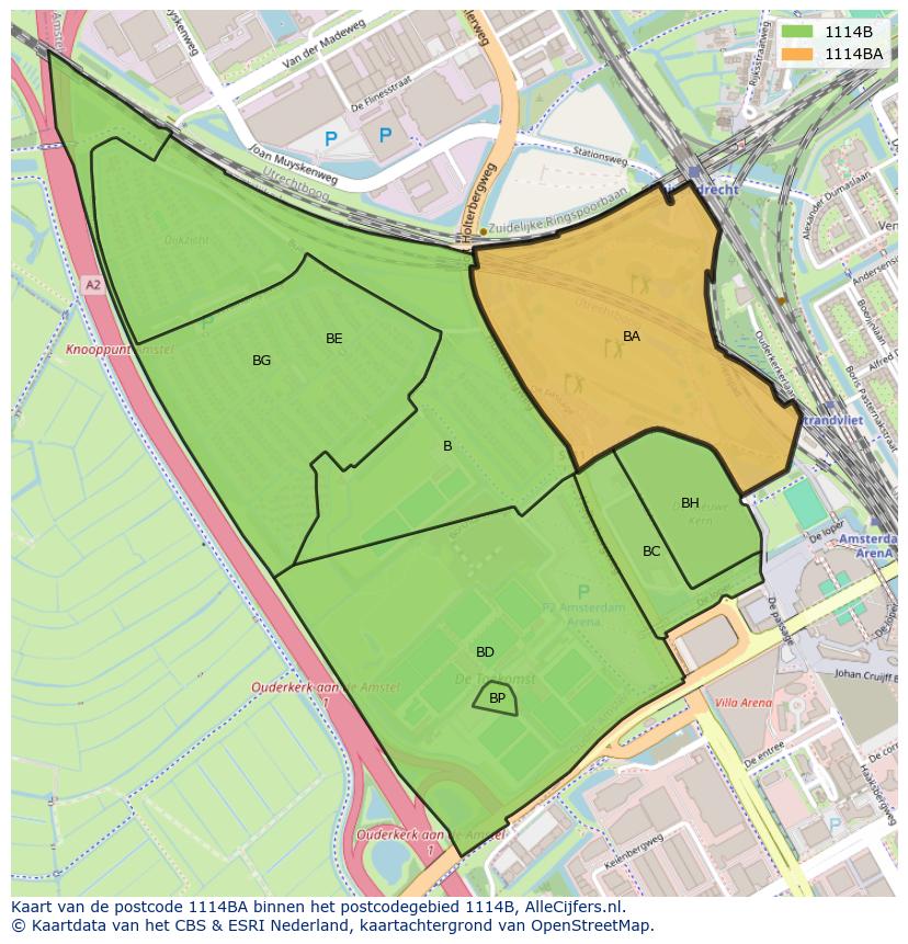 Afbeelding van het postcodegebied 1114 BA op de kaart.
