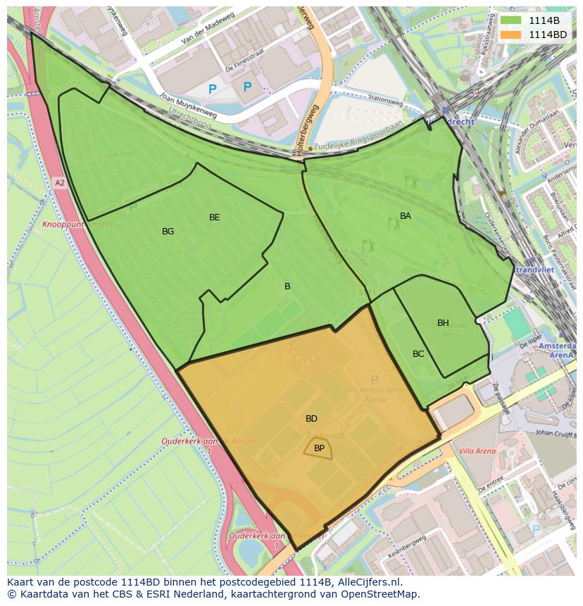 Afbeelding van het postcodegebied 1114 BD op de kaart.