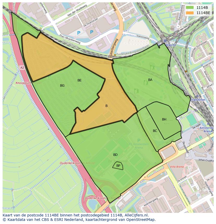 Afbeelding van het postcodegebied 1114 BE op de kaart.