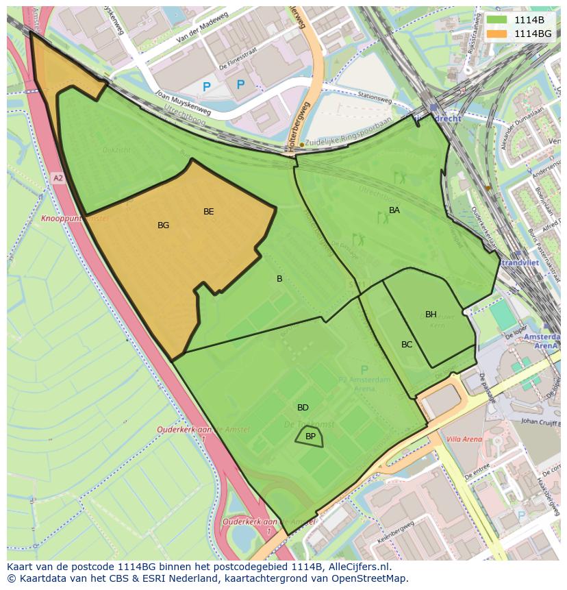 Afbeelding van het postcodegebied 1114 BG op de kaart.