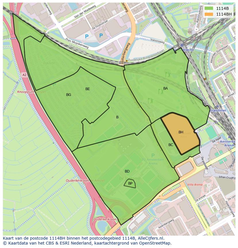 Afbeelding van het postcodegebied 1114 BH op de kaart.