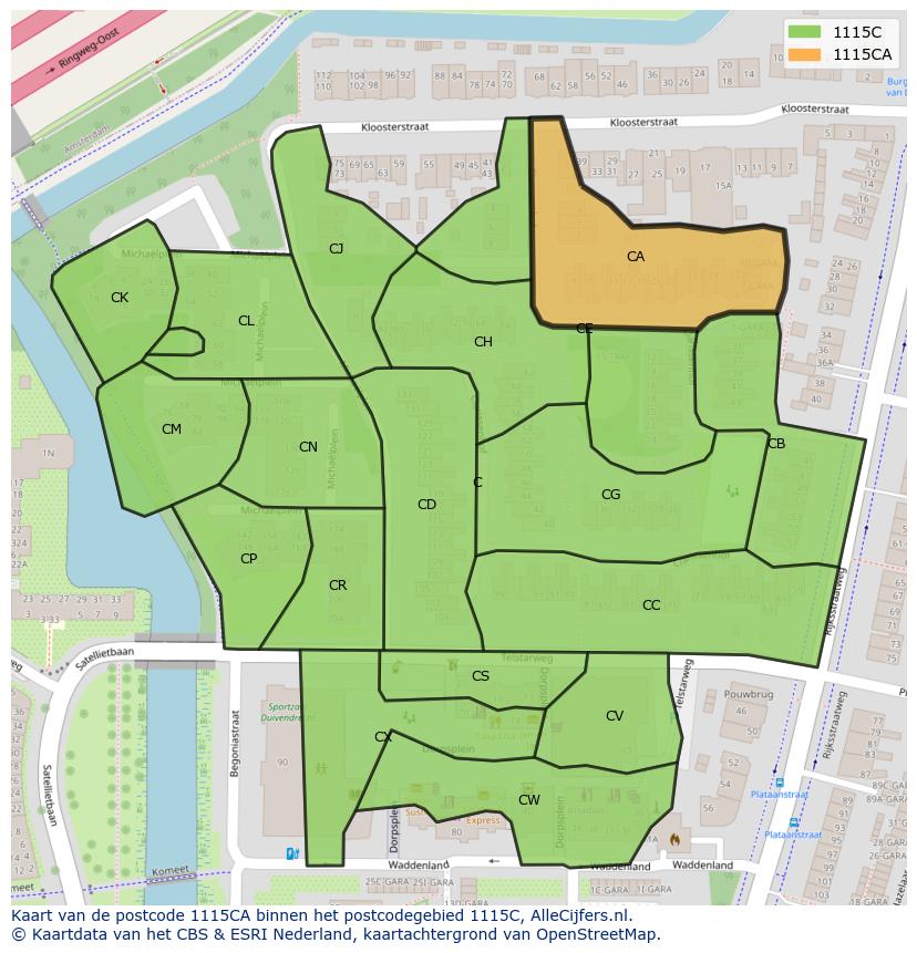 Afbeelding van het postcodegebied 1115 CA op de kaart.